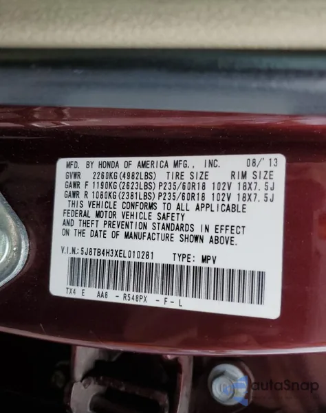 2014 Acura Rdx from USA, damaged, VIN 5J8TB4H3XEL010281